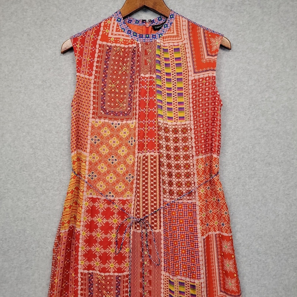 Anthropologie Tanvi Kedia Sol Maxi Dress XS Orange Beaded Patchwork Boho Lyocell
